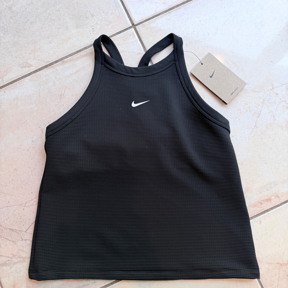Nike Girls XL Dri-FIT Tank Top Black High Neck Racerback Built In Bra NWT